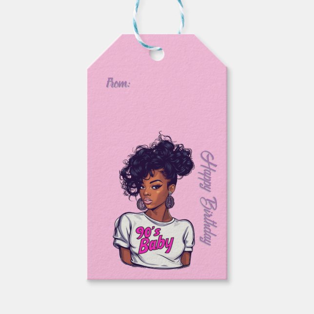 Étiquettes-cadeau Balise 90's Girl Birthday Bash (rose) (Devant)