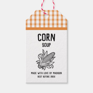 Étiquettes-cadeau Balise à soupe de maïs avec biscuit et à damiers m