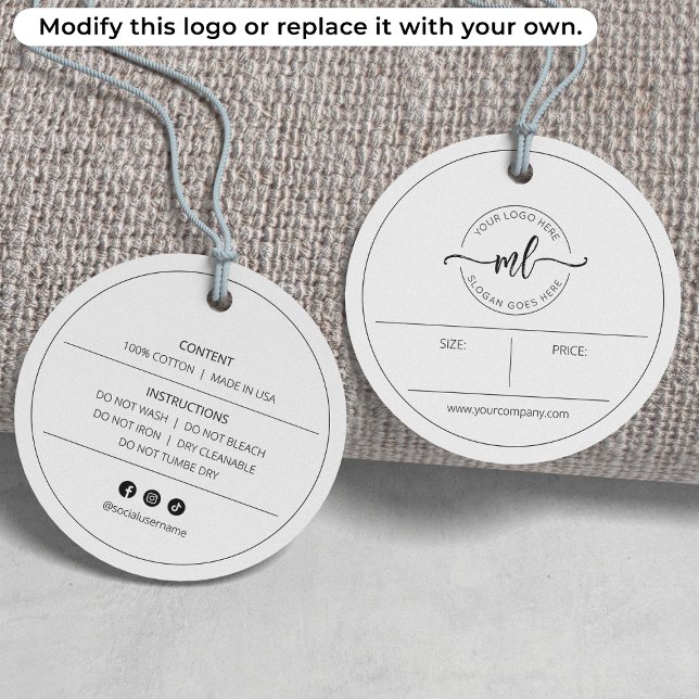 Étiquettes Cadeau Balise Ajouter Votre Logo Moderne Monogramme Vêtem (Créateur téléchargé)