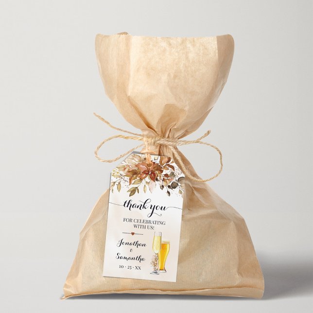 Étiquettes-cadeau Balise Automne Bubbles & Brews Mariage de automne  (Autumn Bubbles & Brews Fall Wedding Favor Tag, Champagne and Beers Couples Shower)