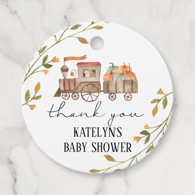 Étiquettes Cadeau Balise Baby shower citrouille ou Merci d'anniversa (Devant)