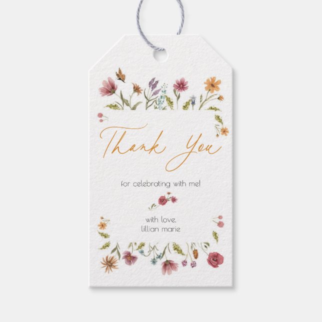 Étiquettes-cadeau Balise Baby shower fleur sauvage ou Merci d'annive (Devant)