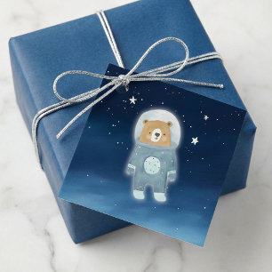 Étiquettes Cadeau Balise Baby shower spatial de l'ours bleu astronau