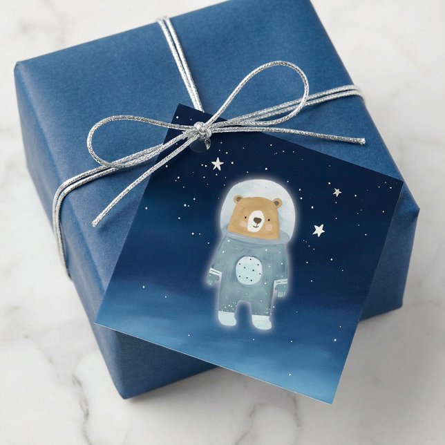 Étiquettes Cadeau Balise Baby shower spatial de l'ours bleu astronau (Blue Astronaut Bear Space Baby Shower Favor Tag)