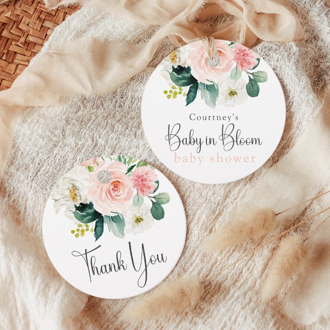 Étiquettes Cadeau Balise Bébé rose pâle en fleur Favor floral (Créateur téléchargé)