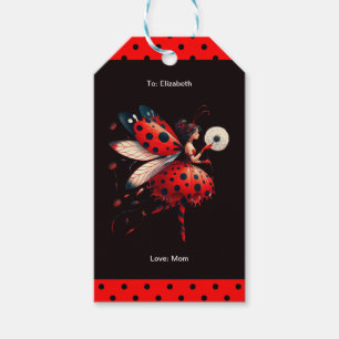 Étiquettes-cadeau Balise Black & Red Ladybug Fairy Birthday Party