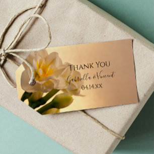 Étiquettes-cadeau Balise blanche double jonquilles Mariage Merci Fav
