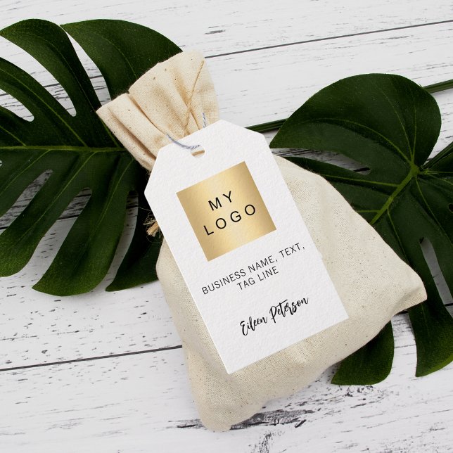 Étiquettes-cadeau Balise blanche noire signature logo commercial (Créateur téléchargé)