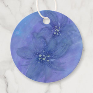Étiquettes Cadeau Balise Bleu Aquarelle Fleurs Rond Cadeau / Prix