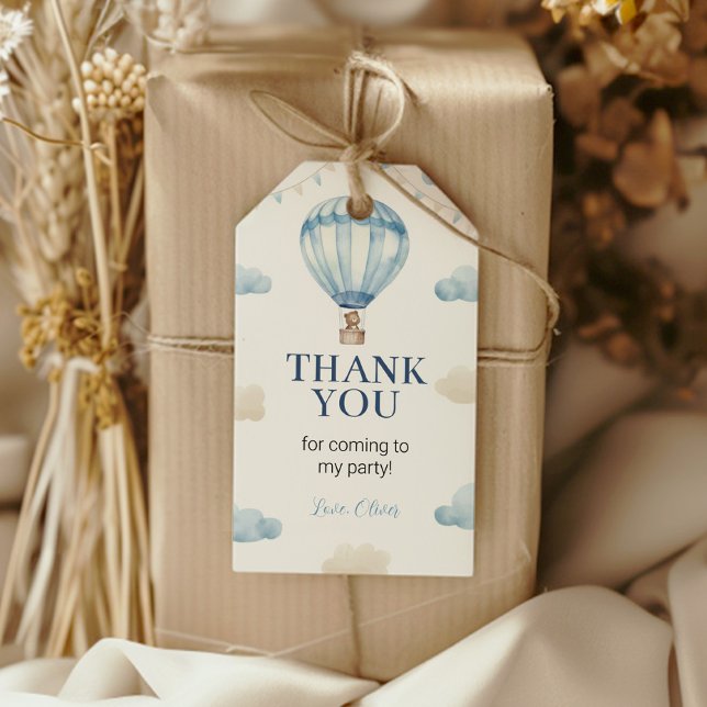 Étiquettes-cadeau Balise bleu Brown Teddy Bear Anniversaire Merci (Créateur téléchargé)