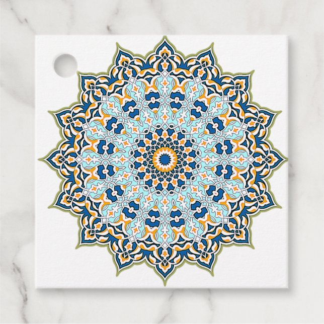 Étiquettes Cadeau Balise bleue et orange Mandala Favor (Devant)