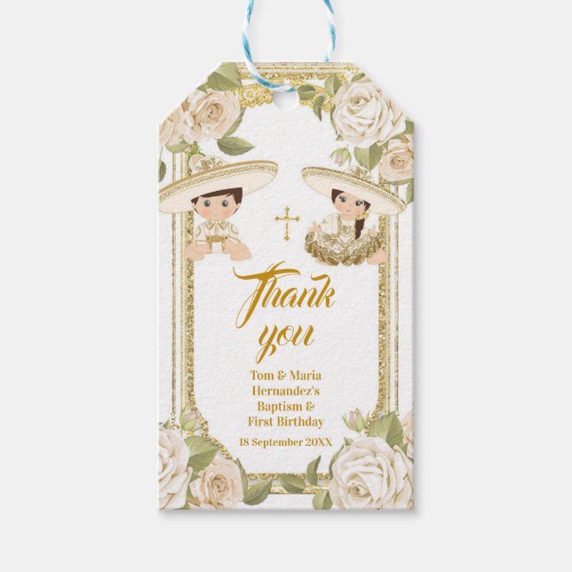 Étiquettes-cadeau Balise Boho Cactus Merci de fleurs roses (Devant)