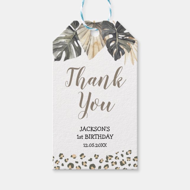 Étiquettes-cadeau Balise Boho Green Sage Wild One Merci (Devant)