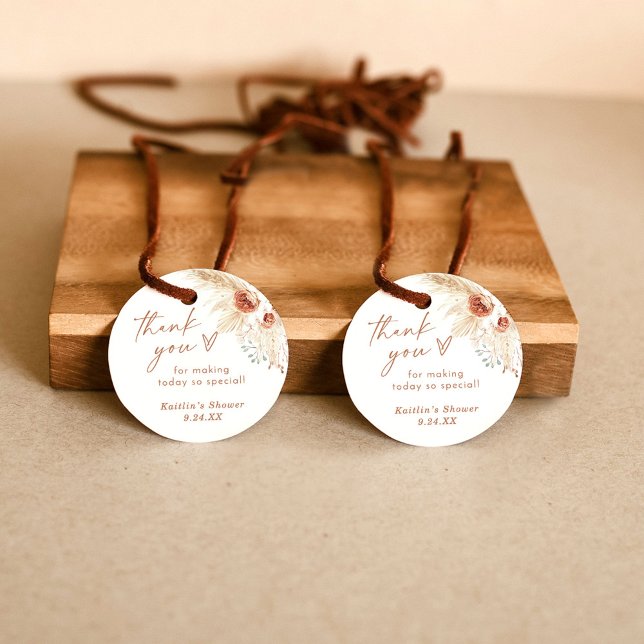 Étiquettes Cadeau Balise Boho Pampas Grass Merci Favoriser (Créateur téléchargé)