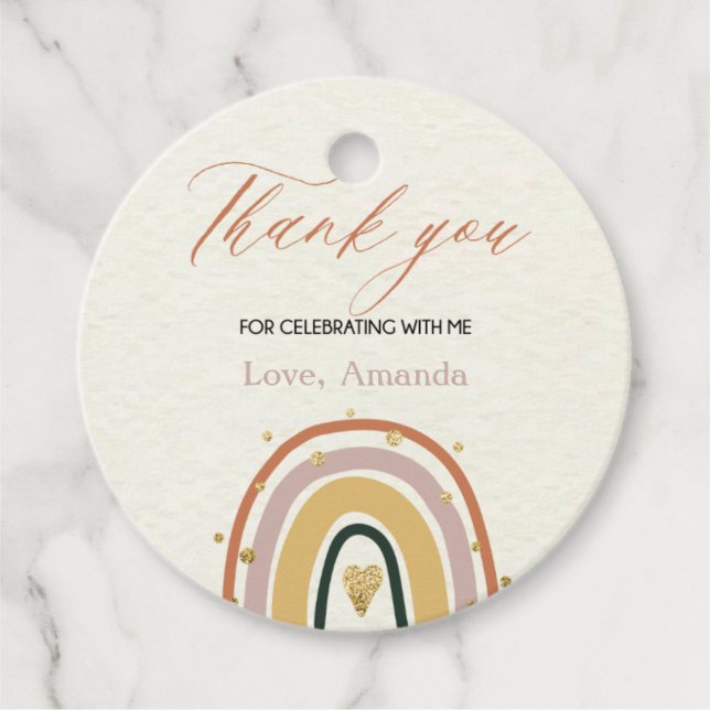 Étiquettes Cadeau Balise Boho Rainbow Gold Circle Merci (Devant)