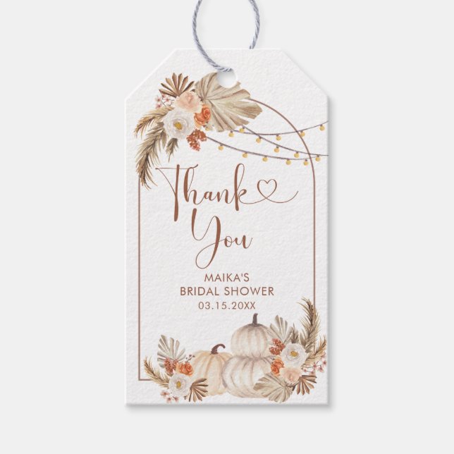 Étiquettes-cadeau Balise Boho Rustic Citrouille Fall in Love Merci (Devant)