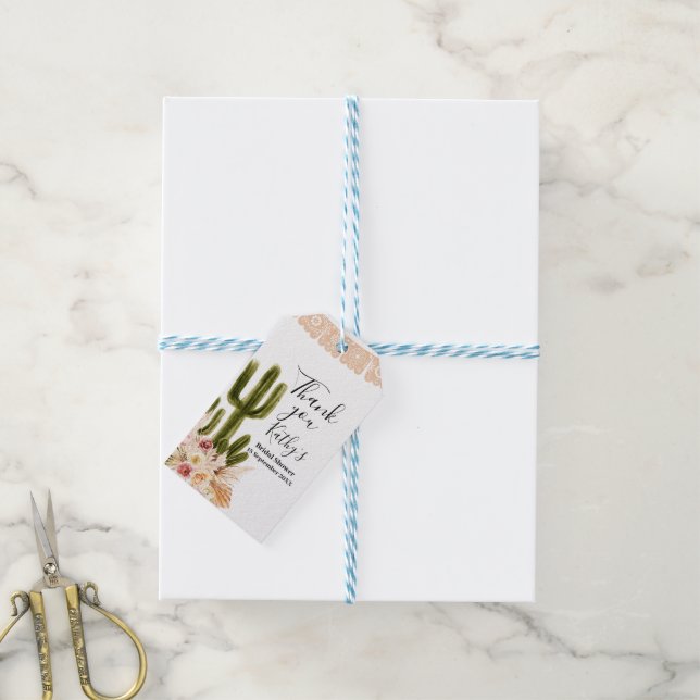 Étiquettes-cadeau Balise Boho Taco à propos de Merci de Fleurs roses (Avec de laficelle)