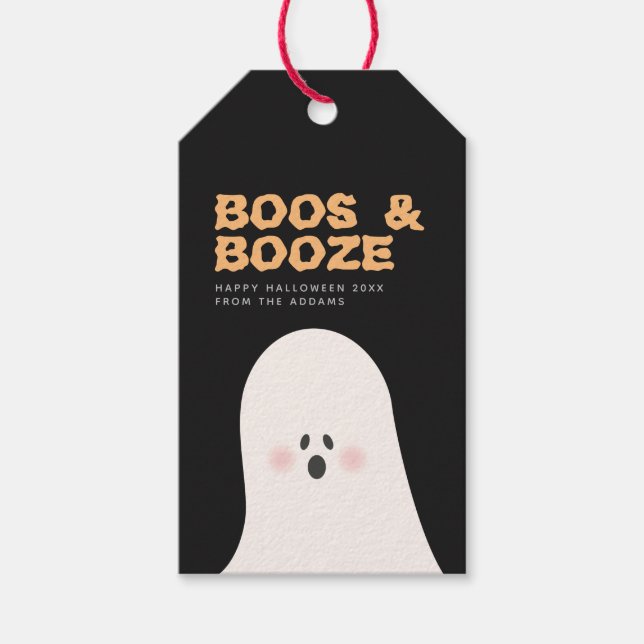 Étiquettes-cadeau Balise Boos & Booze Halloween Cute Ghost Bottle (Devant)