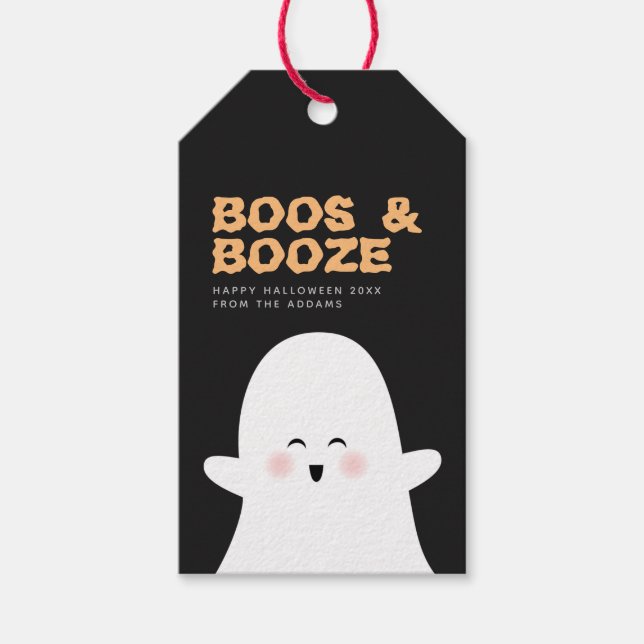 Étiquettes-cadeau Balise Boos & Booze Halloween Cute Ghost Bottle (Devant)