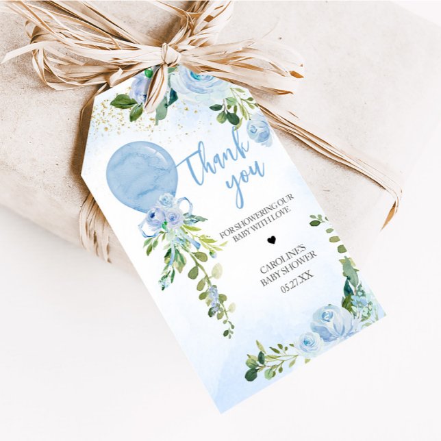 Étiquettes-cadeau Balise Boy Blue Balloon Greenery Baby shower Favor (Blue Balloon Greenery Baby Shower Favor Tags)