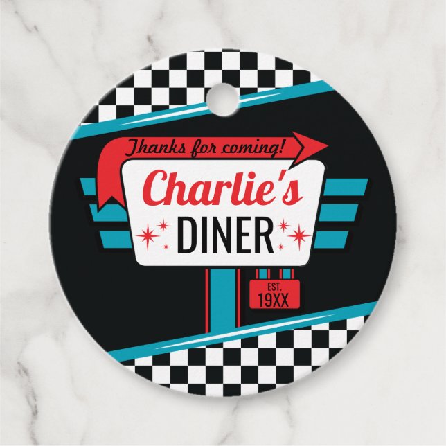 Étiquettes Cadeau Balise cadeau 1950's Diner Retro Anniversaire Favo (Devant)