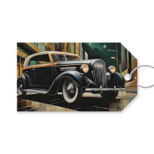 Balise cadeau Art Déco Vintage Car Cityscape Black