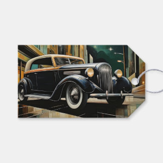 Étiquettes-cadeau Balise cadeau Art Déco Vintage Car Cityscape Black
