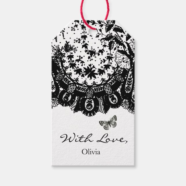 ÉTIQUETTES-CADEAU BALISE CADEAU "AVEC AMOUR" LACE NOIRE ET NOM PERSO (Devant)