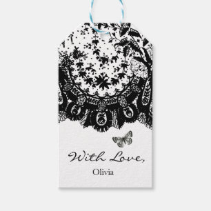 ÉTIQUETTES-CADEAU BALISE CADEAU "AVEC AMOUR" LACE NOIRE ET NOM PERSO