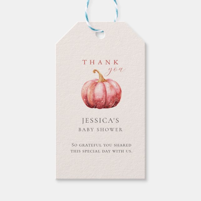 Étiquettes-cadeau Balise cadeau Baby shower Citrouille rose (Devant)