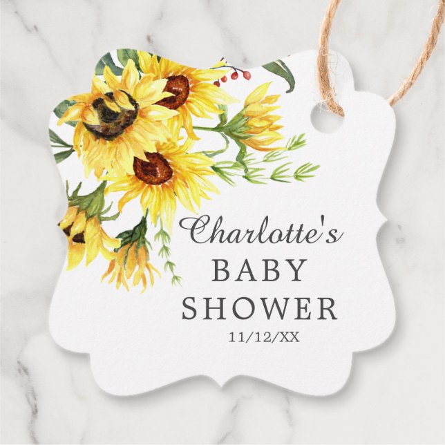 Étiquettes Cadeau Balise cadeau Baby shower de tournesol jaune Favor (Dos)