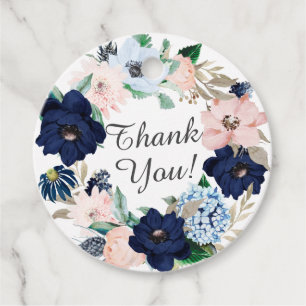 Étiquettes Cadeau Balise Cadeau Baby shower floral bleu marine et bl