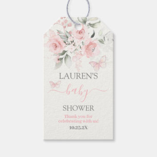 Étiquettes-cadeau Balise cadeau Baby shower floral rose papillon