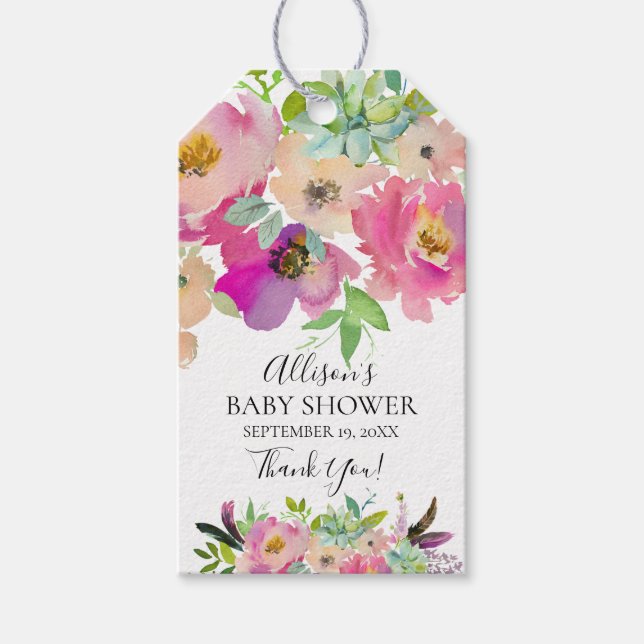 Étiquettes-cadeau Balise Cadeau Baby shower Floral Succulents Favori (Devant)