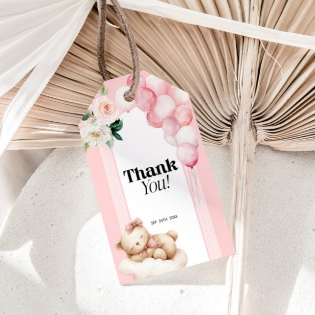 Étiquettes-cadeau Balise cadeau Baby shower Ours rose Ballons (Créateur téléchargé)