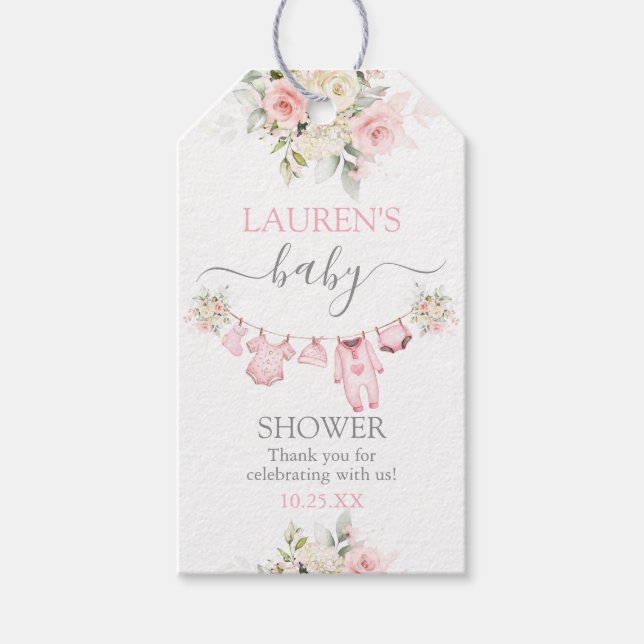 Étiquettes-cadeau Balise cadeau Baby shower pour bébé fille (Devant)