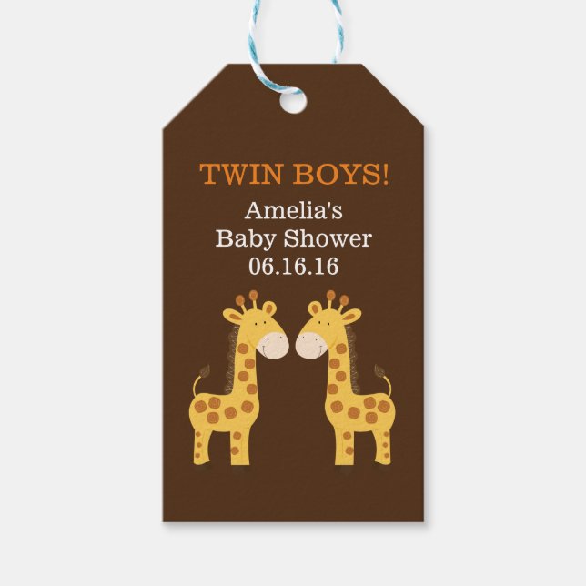 Étiquettes-cadeau Balise cadeau Baby shower Twin Giraffes (Devant)