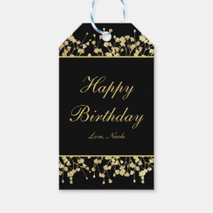 Étiquettes-cadeau Balise cadeau Black & Gold Baby Respire Floral
