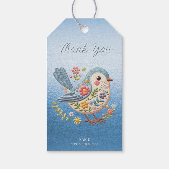Étiquettes-cadeau Balise cadeau bleu Little Bird Floral (Devant)