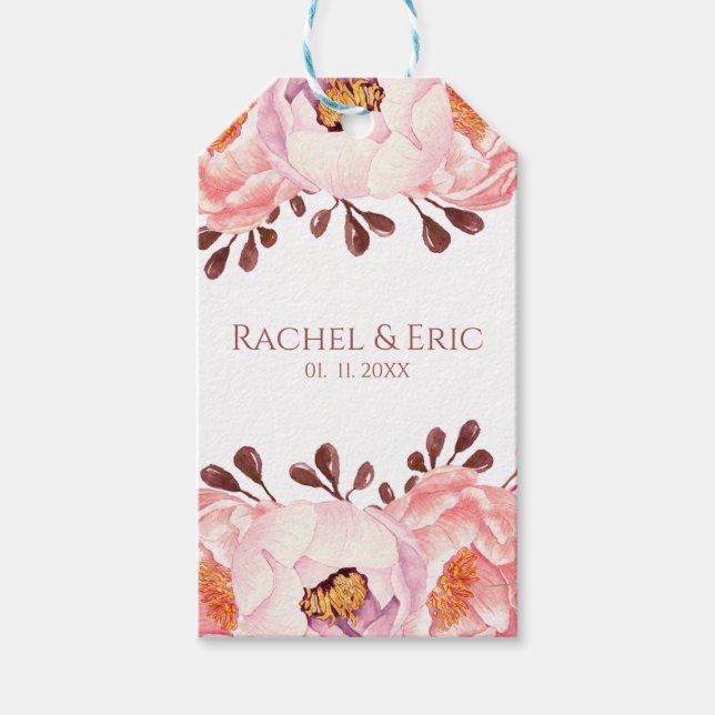 Étiquettes-cadeau Balise cadeau Blush Floral Mariage Custom Names (Devant)