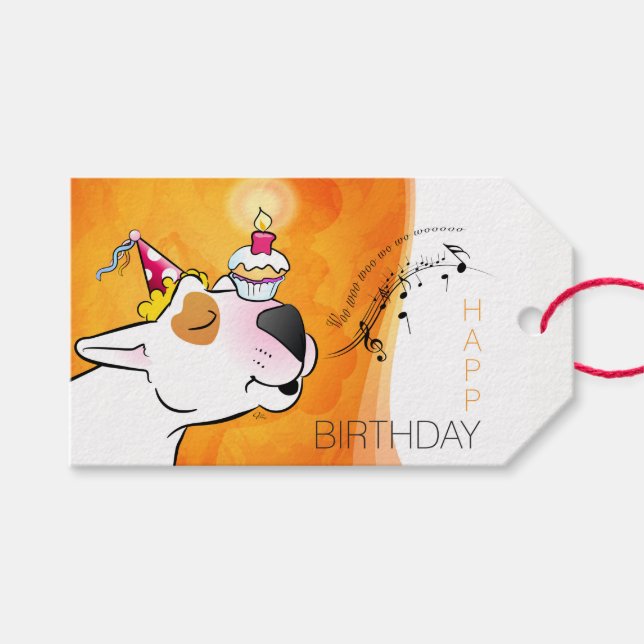 Étiquettes-cadeau Balise cadeau Bull Terrier Cartoon "Joyeux anniver (Devant (Horizontal))