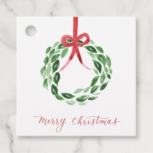 Étiquettes Cadeau Balise cadeau Carré de couronnes de Noël Watercolo (Devant)