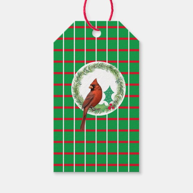 Étiquettes-cadeau Balise Cadeau Carrés verts avec lignes rouges et b (Devant)