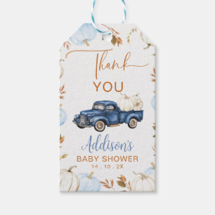 Étiquettes-cadeau Balise cadeau Citrouille Automne Bleu Baby shower 