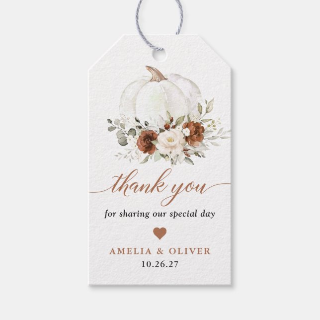 Étiquettes-cadeau Balise cadeau Citrouille d'automne Merci de rouill (Devant)