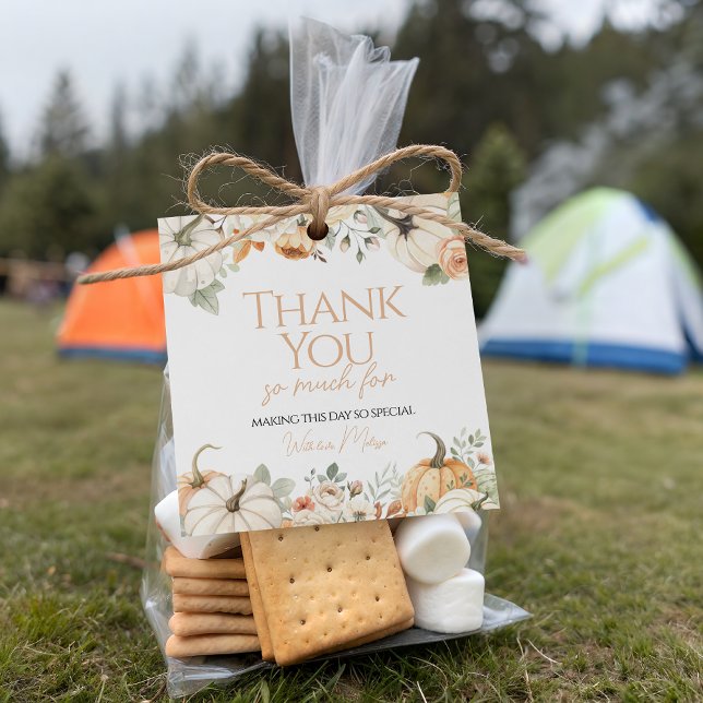 Étiquettes Cadeau Balise cadeau citrouille Floral Merci (Créateur téléchargé)