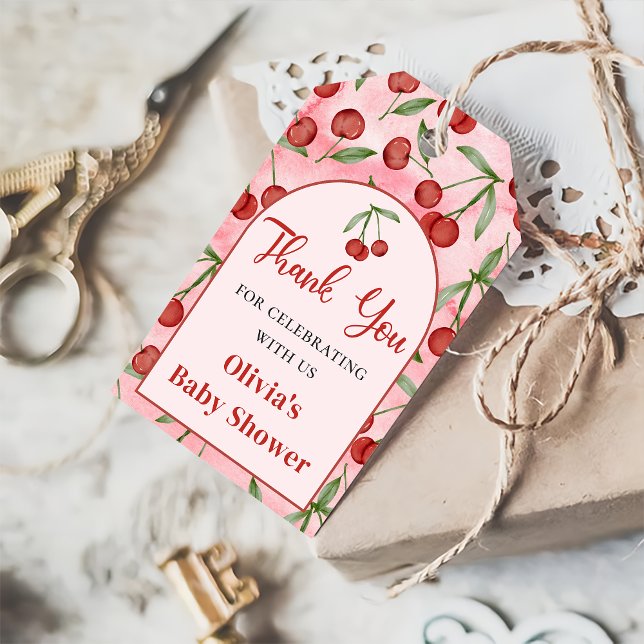 Étiquettes-cadeau Balise cadeau Coquette Red Cherry Baby shower (Créateur téléchargé)