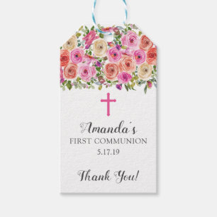 Étiquettes-cadeau Balise cadeau couleur rose floral Sainte communion