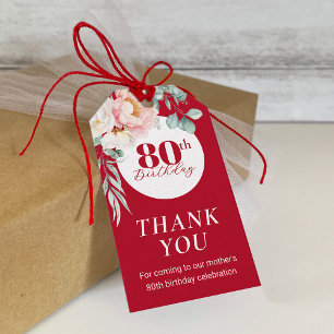 Étiquettes-cadeau Balise cadeau d'anniversaire avec Peony en rouge