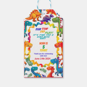 Étiquettes-cadeau Balise cadeau d'anniversaire de Dinosaur coloré fe